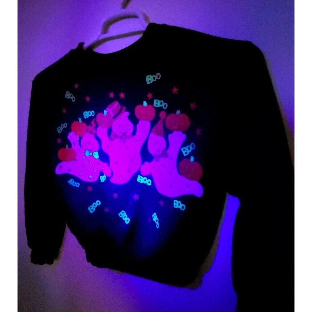 Vintage 80s Halloween "BOO" Ghosts Pumpkins Sweater Kids USA NEW Deadstock